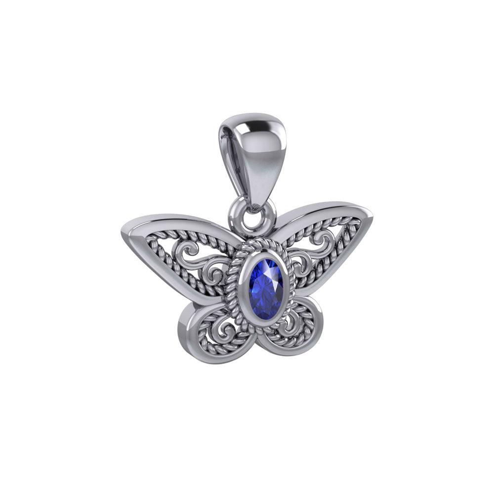 Life's colorful transformation ~ 14K White Gold Jewelry Butterfly Pendant with Gemstone WPD3685 - Jewelry