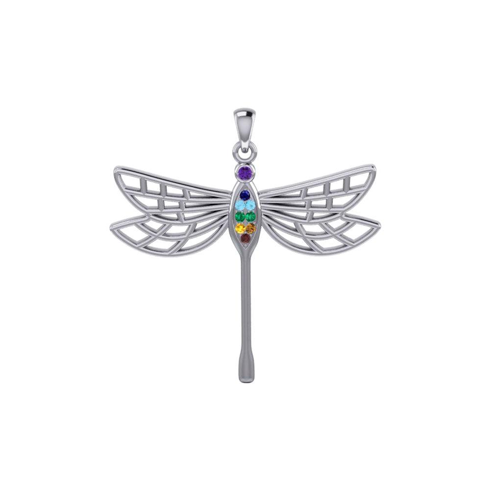 Lovely Spiritual Chakra Dragonfly 14K White Gold Pendant WPD4214 - Jewelry