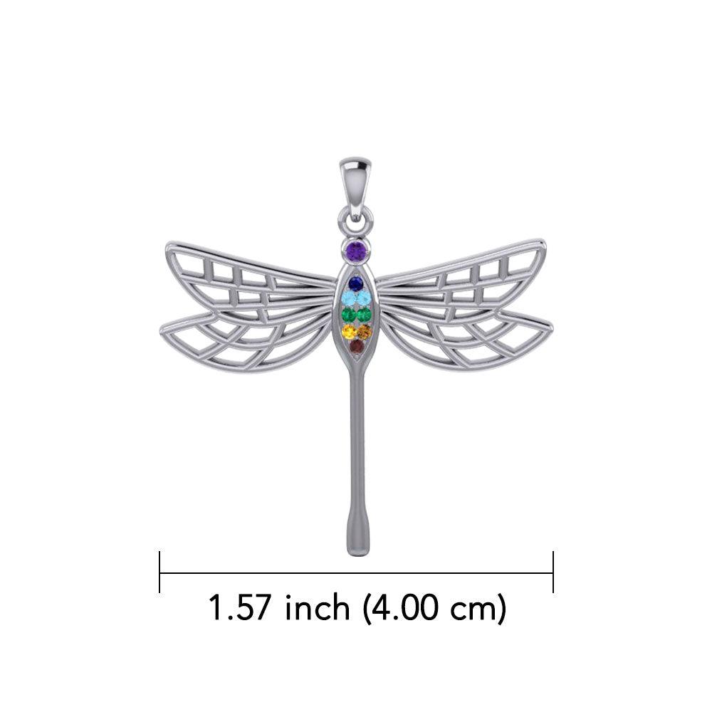 Lovely Spiritual Chakra Dragonfly 14K White Gold Pendant WPD4214 - Jewelry