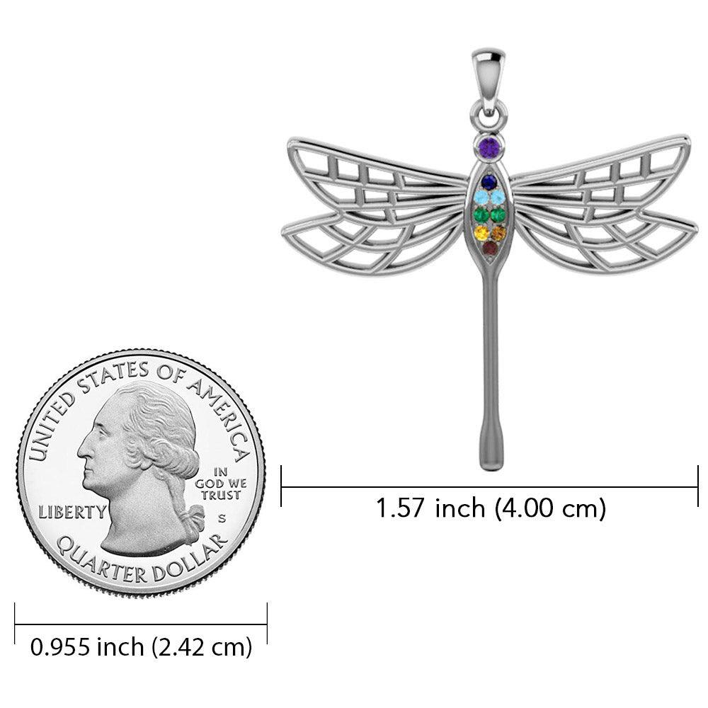 Lovely Spiritual Chakra Dragonfly 14K White Gold Pendant WPD4214 - Jewelry