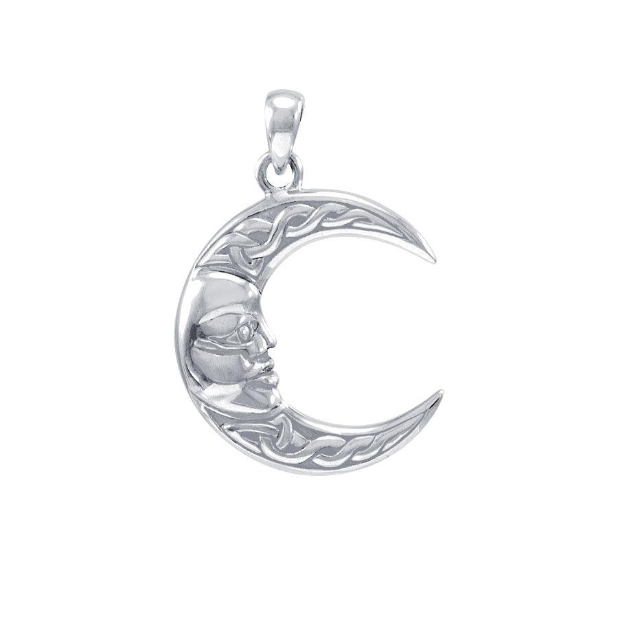 Celtic Moon God 14K White Gold Pendant WPD4327 - Jewelry