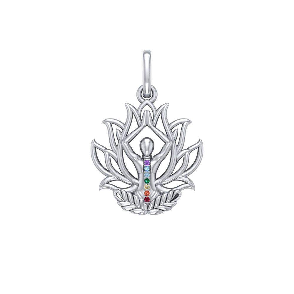 Yoga Lotus Position 14K White Gold Pendant with Chakra Gemstone WPD5023 - Jewelry