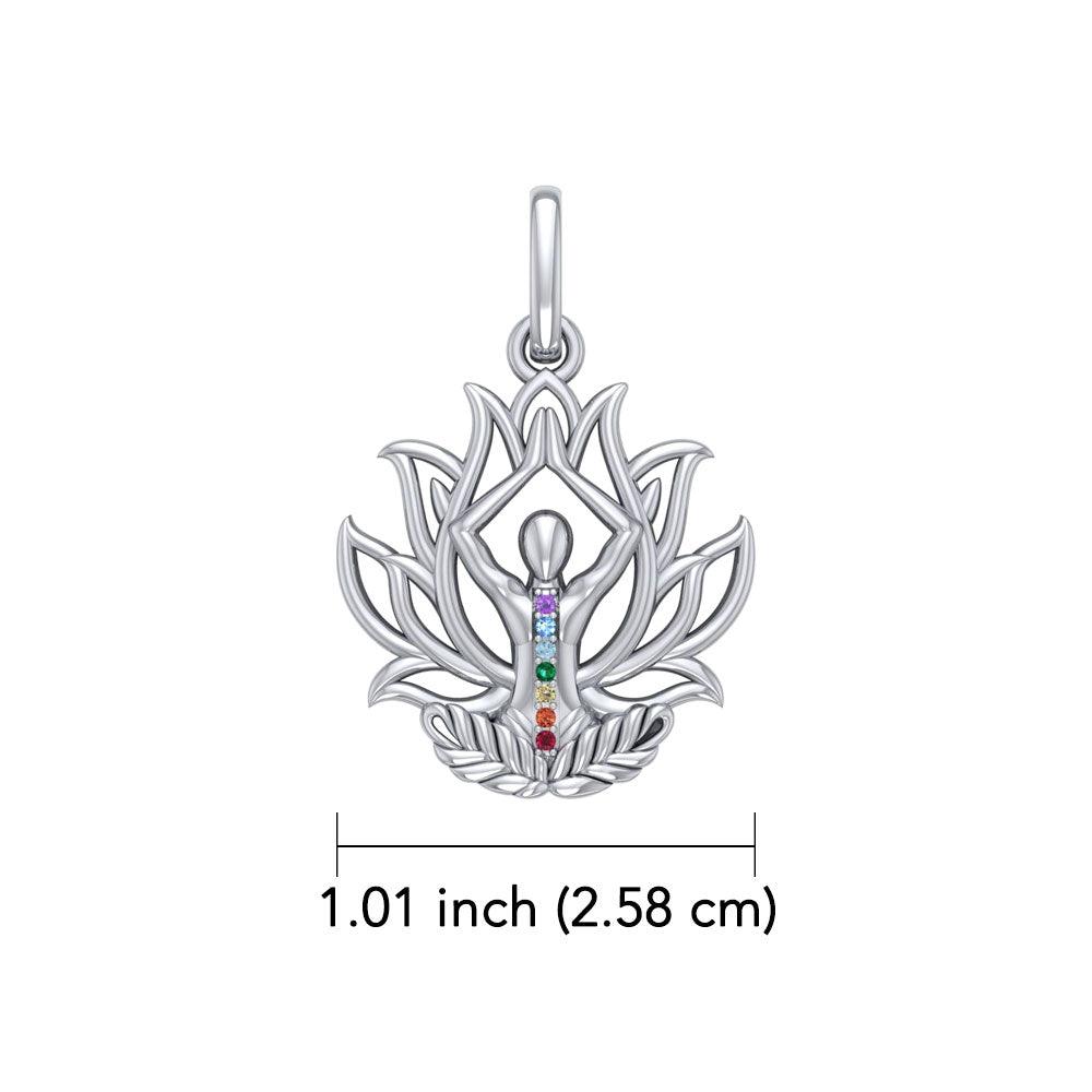 Yoga Lotus Position 14K White Gold Pendant with Chakra Gemstone WPD5023 - Jewelry
