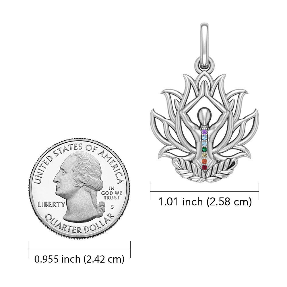 Yoga Lotus Position 14K White Gold Pendant with Chakra Gemstone WPD5023 - Jewelry