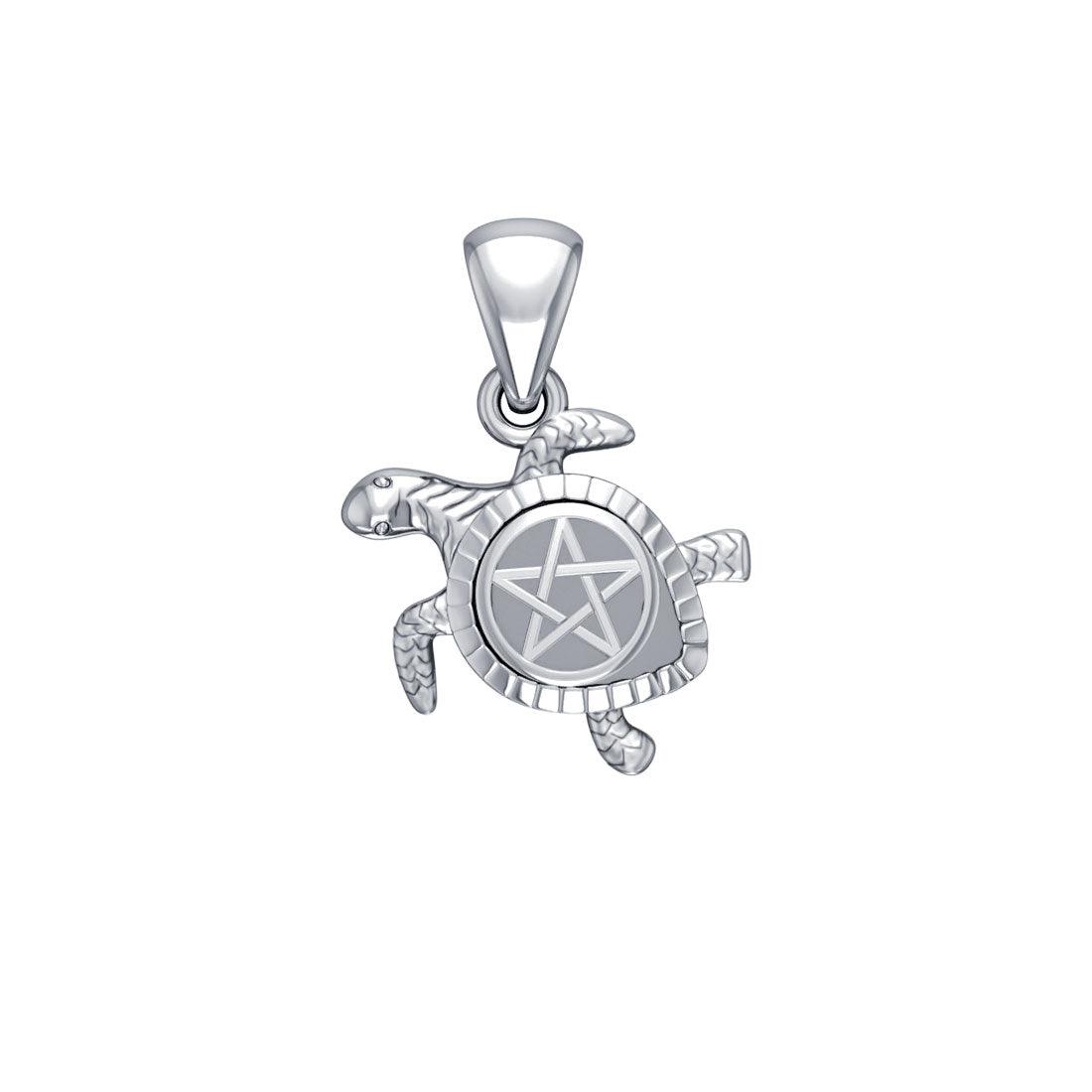 Sea Turtle with Star 14K White Gold Pendant WPD5205 - Jewelry