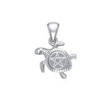 Sea Turtle with Star 14K White Gold Pendant WPD5205 - Jewelry