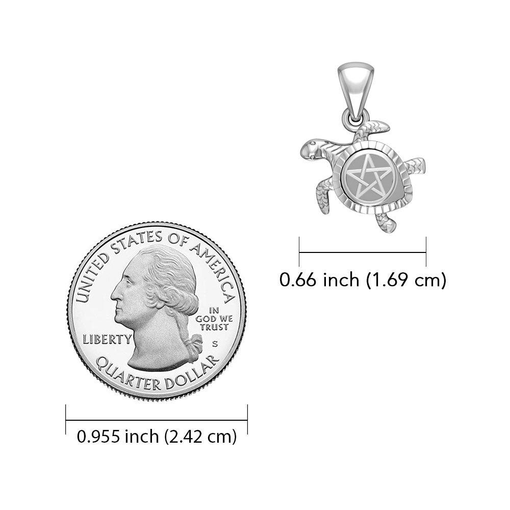 Sea Turtle with Star 14K White Gold Pendant WPD5205 - Jewelry