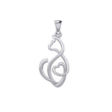 Running Cat with Heart 14K White Gold Pendant WPD5280 - Jewelry