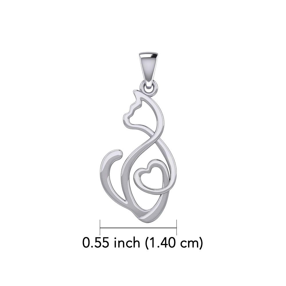 Running Cat with Heart 14K White Gold Pendant WPD5280 - Jewelry
