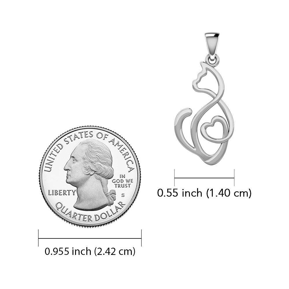 Running Cat with Heart 14K White Gold Pendant WPD5280 - Jewelry