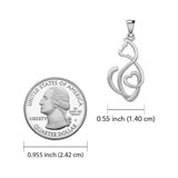 Running Cat with Heart 14K White Gold Pendant WPD5280 - Jewelry