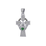 Celtic Cross and Irish Claddagh 14K White Gold Pendant with Heart Gemstone WPD5340 - Jewelry