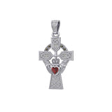 Celtic Cross and Irish Claddagh 14K White Gold Pendant with Heart Gemstone WPD5340 - Jewelry