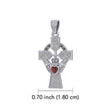 Celtic Cross and Irish Claddagh 14K White Gold Pendant with Heart Gemstone WPD5340 - Jewelry