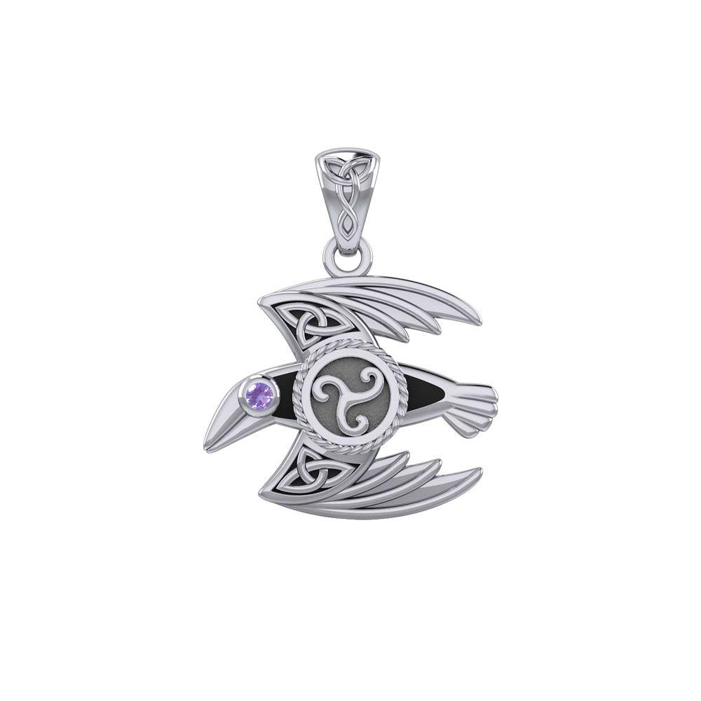 Behind the Mystery of the Mythical Raven 14K White Gold Jewelry Pendant with Gemstone WPD5381 - Jewelry