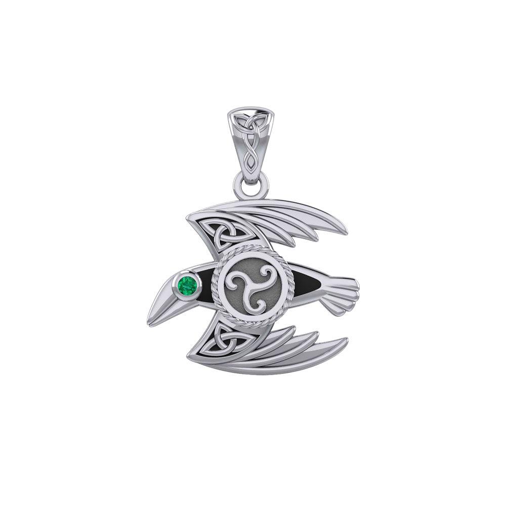 Behind the Mystery of the Mythical Raven 14K White Gold Jewelry Pendant with Gemstone WPD5381 - Jewelry