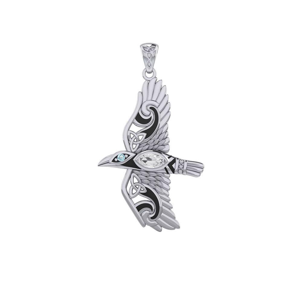 Mythical Raven 14K White Gold Jewelry Pendant with Gemstone WPD5382 - Jewelry