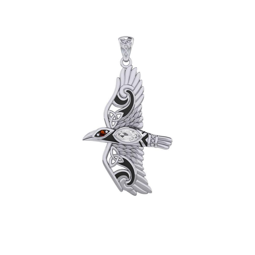 Mythical Raven 14K White Gold Jewelry Pendant with Gemstone WPD5382 - Jewelry