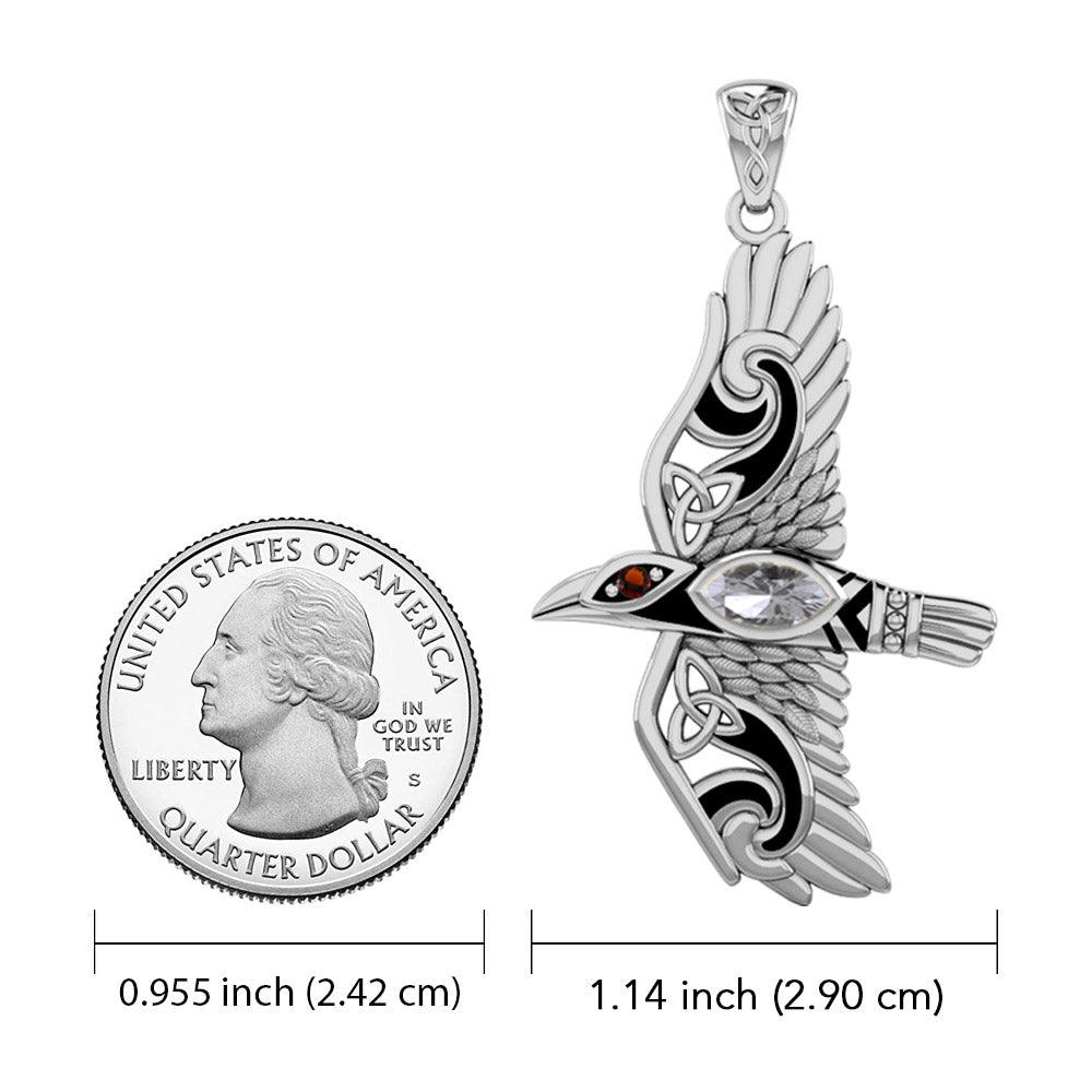 Mythical Raven 14K White Gold Jewelry Pendant with Gemstone WPD5382 - Jewelry