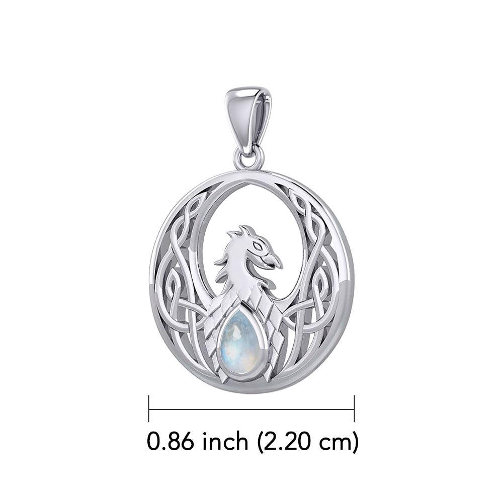 Celtic Phoenix 14K White Gold Pendant with Gemstone WPD5719 - Jewelry