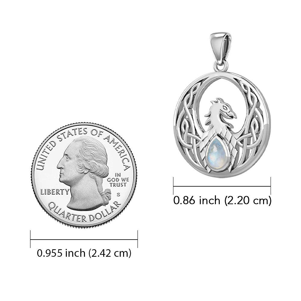 Celtic Phoenix 14K White Gold Pendant with Gemstone WPD5719 - Jewelry