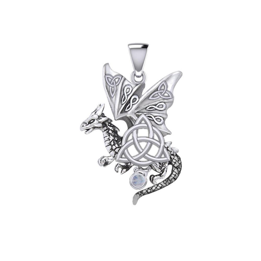 Dragon with Triquetra 14K White Gold Pendant WPD5821 - Jewelry