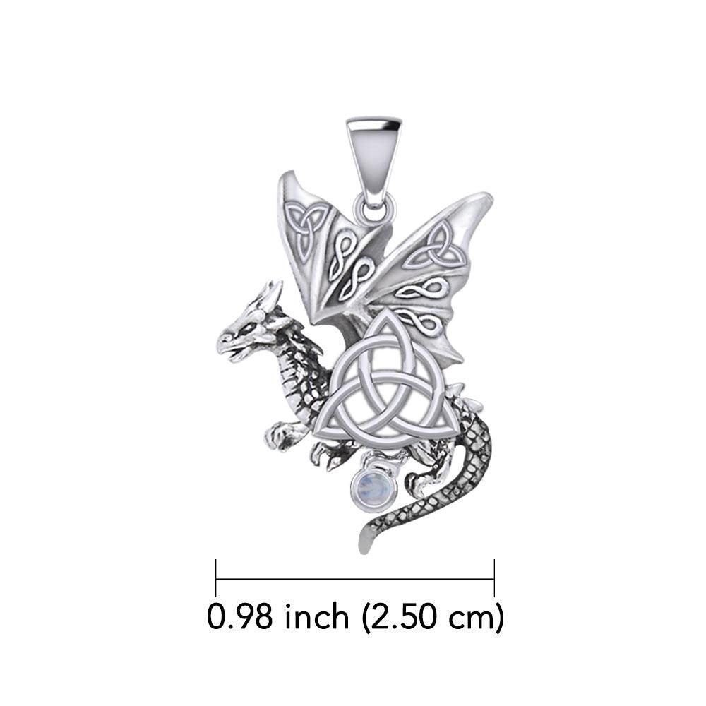 Dragon with Triquetra 14K White Gold Pendant WPD5821 - Jewelry