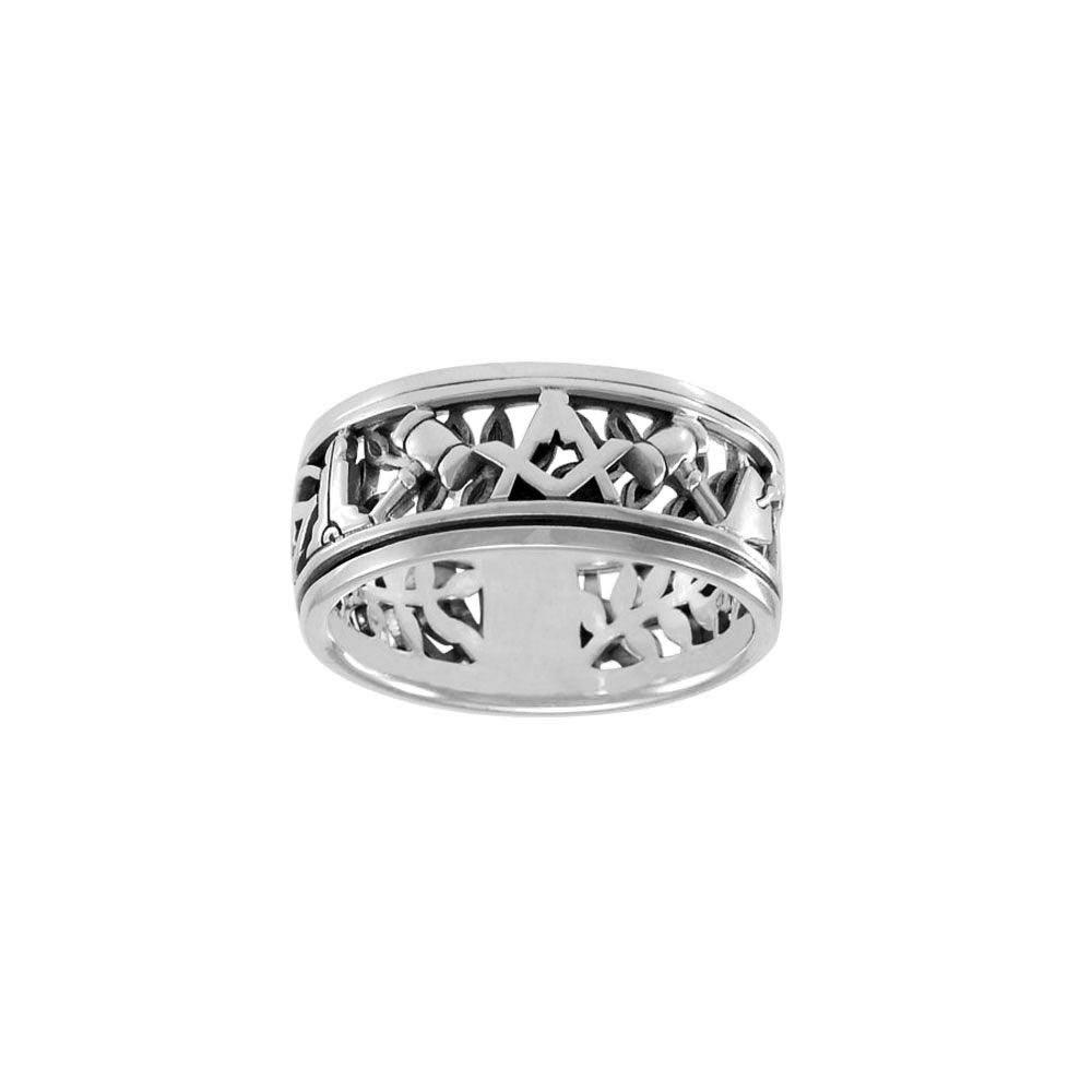 Uncovering the Natural Sense of Masonry in 14K White Gold Spinner Ring WRI1616 - Jewelry