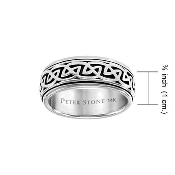 We are connected as one ~ 14K White Gold Celtic Knotwork Spinner Ring WRI767 - Jewelry