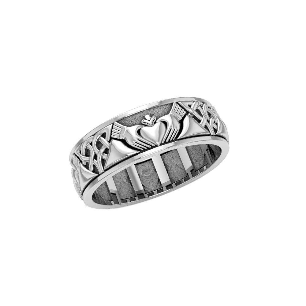 Celtic Claddagh 14K White Gold Spinner Ring WRI768 - Jewelry