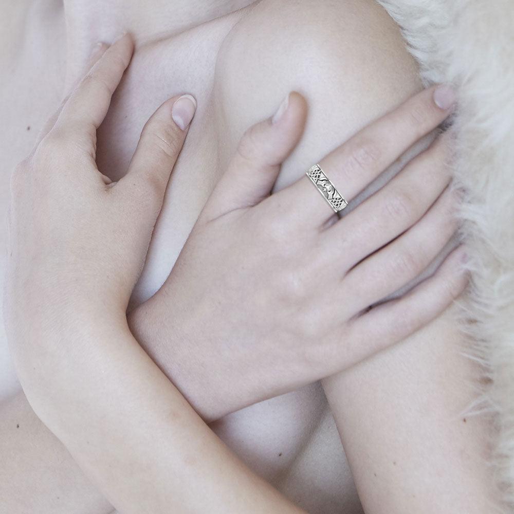 Celtic Claddagh 14K White Gold Spinner Ring WRI768 - Jewelry