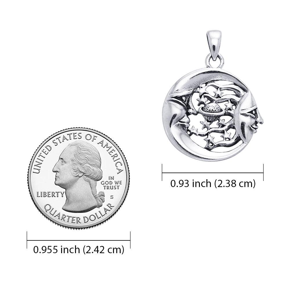 Moon Sun Stars And Planet 14K White Gold Pendant WTP3137 - Jewelry