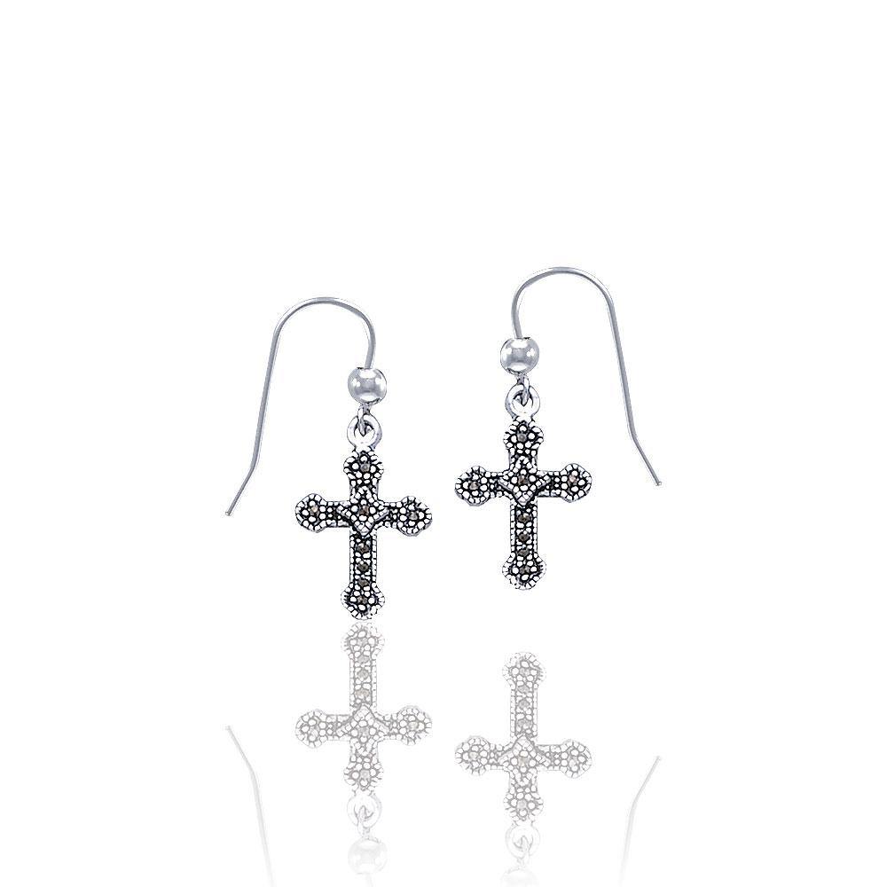 Silver Medieval Cross Earrings and Marcasite JE021 - Jewelry