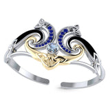 A showcase of Celtic elegance ~ Sterling Silver Celtic Triquetra Bangle with Gold Accent and Gemstone MBA049 - Jewelry