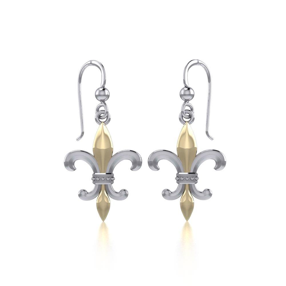 Brilliant symbolism in Fleur-de-Lis ~ Sterling Silver Jewelry Hook Earrings with 14k Gold accent MER117 - Jewelry