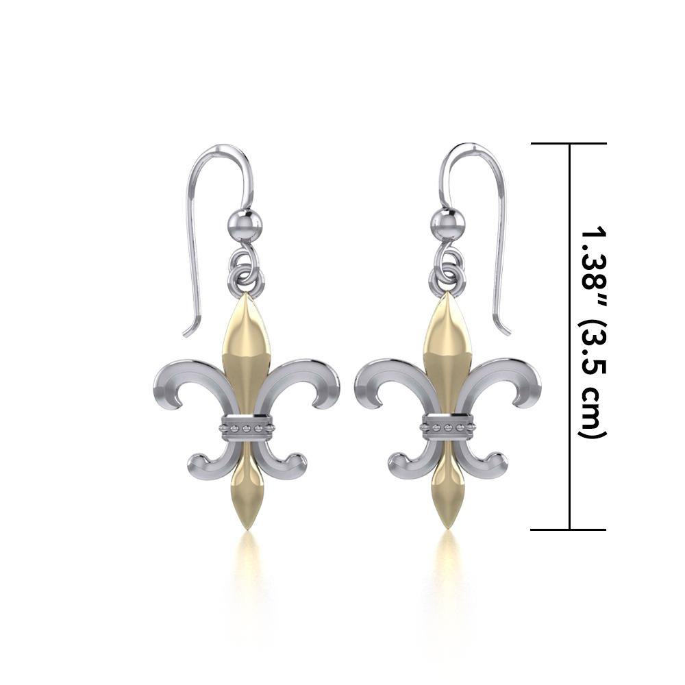 Brilliant symbolism in Fleur-de-Lis ~ Sterling Silver Jewelry Hook Earrings with 14k Gold accent MER117 - Jewelry