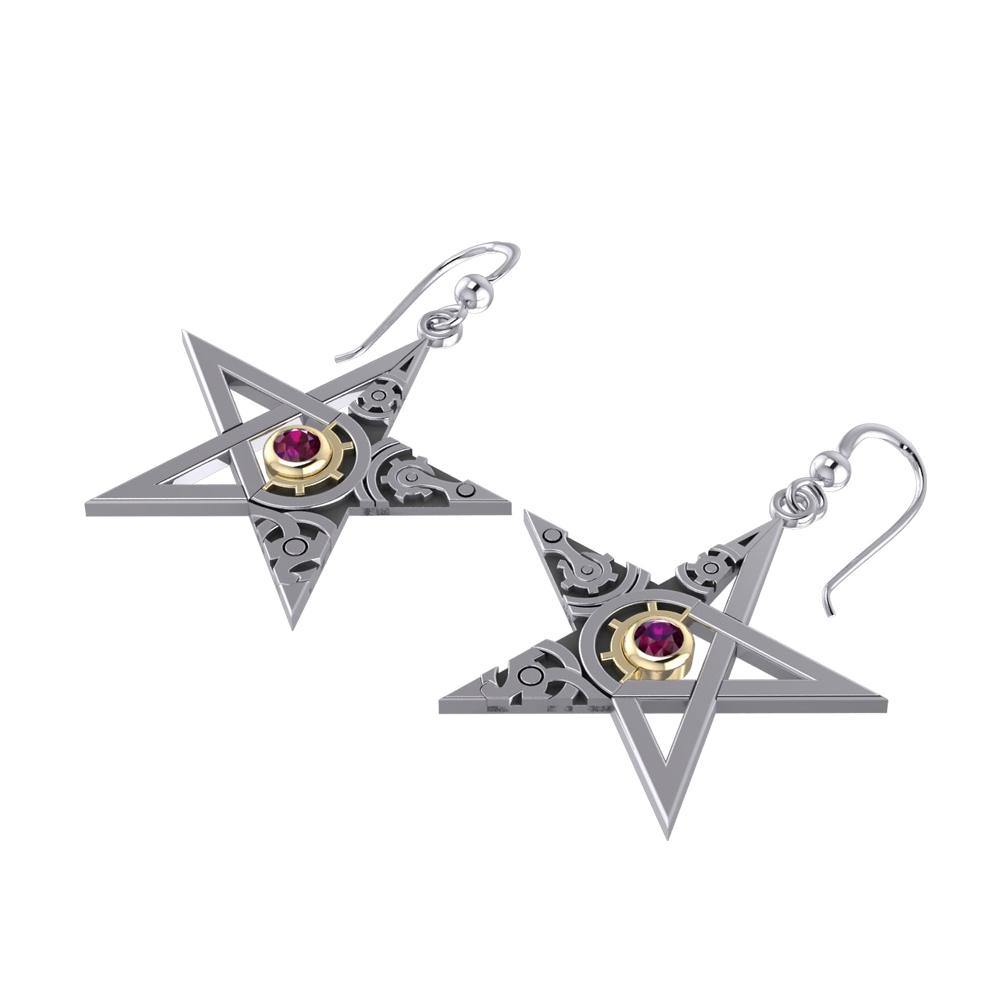Pentacle Steampunk Silver and Gold Earrings MER1353 - Jewelry