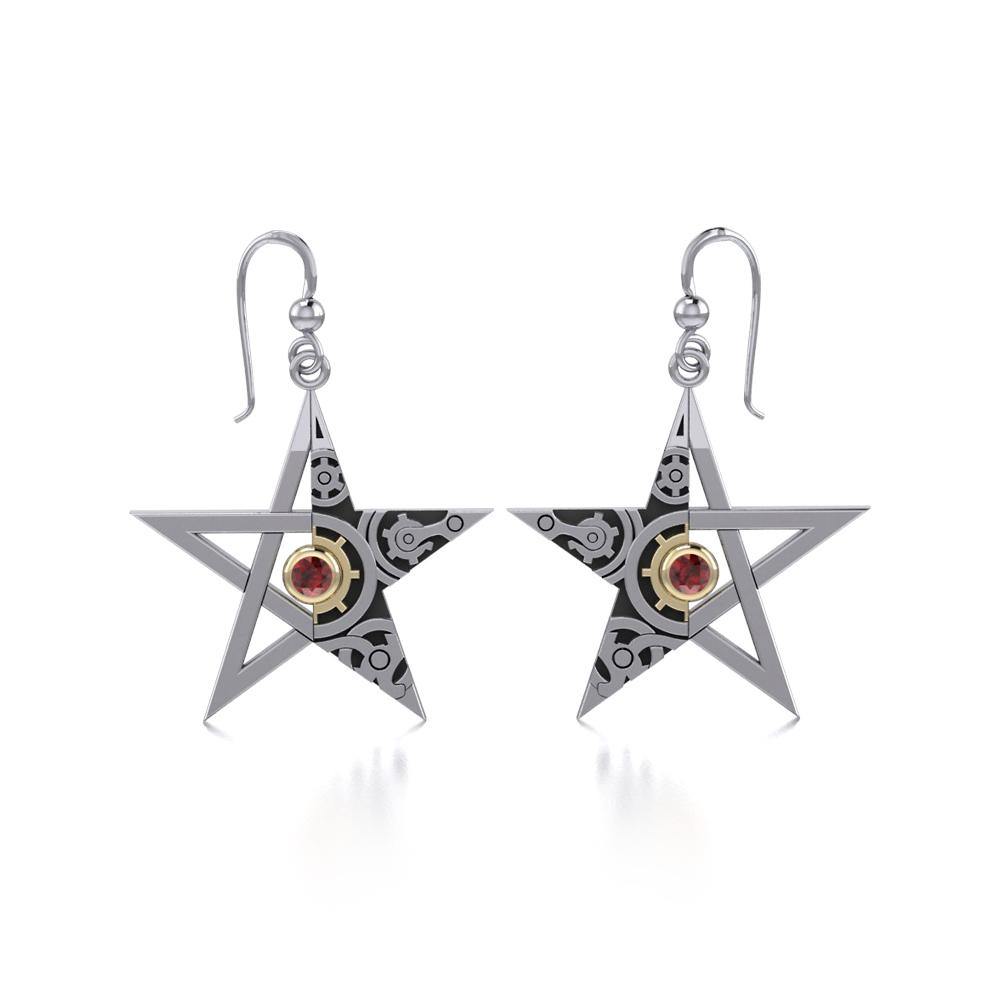Pentacle Steampunk Silver and Gold Earrings MER1353 - Jewelry