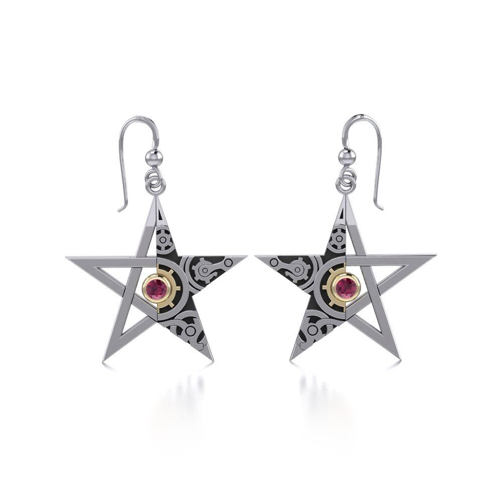 Pentacle Steampunk Silver and Gold Earrings MER1353 - Jewelry