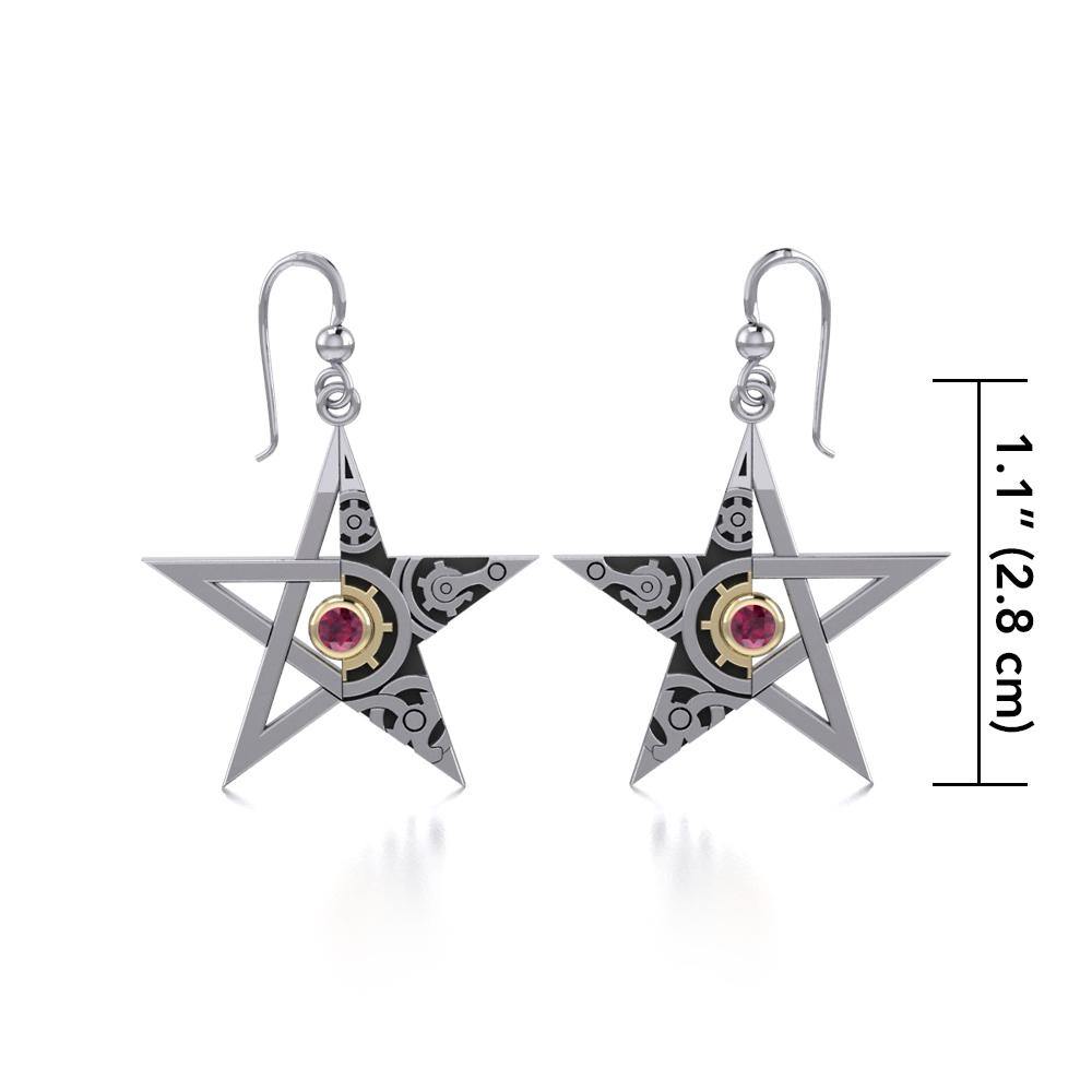 Pentacle Steampunk Silver and Gold Earrings MER1353 - Jewelry