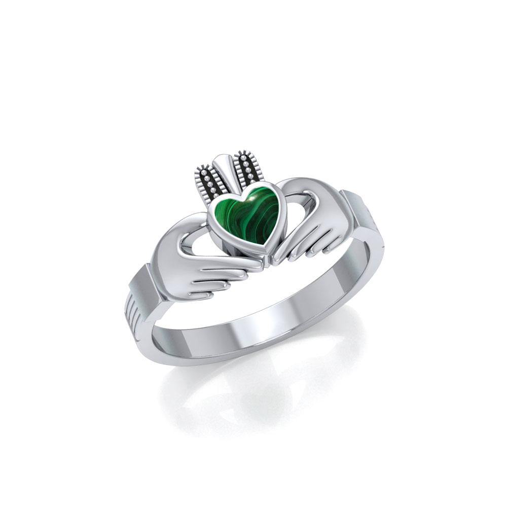 Irish Claddagh Silver Ring with Gem MG058I - Jewelry