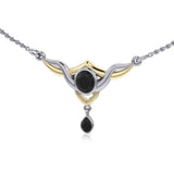 Black Magic Art Deco Triangle Sterling Silver & 18K Gold Accent Necklace MNC095