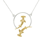 Double Hammerhead Shark Sterling Silver and Gold Accent Necklace MNC434P - Jewelry