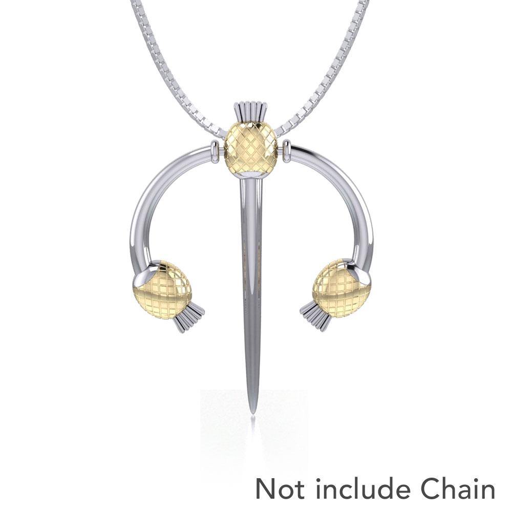 A resilient Irish pride ~ Sterling Silver Goddess Danu-inspired Thistle Pendant Jewelry with 14k Gold accent MPD1234 - Jewelry