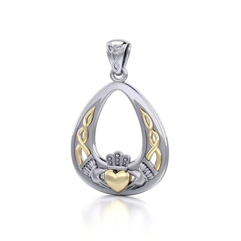 Celtic Claddagh Silver and 14K Gold Accent Pendant MPD3034 - Jewelry