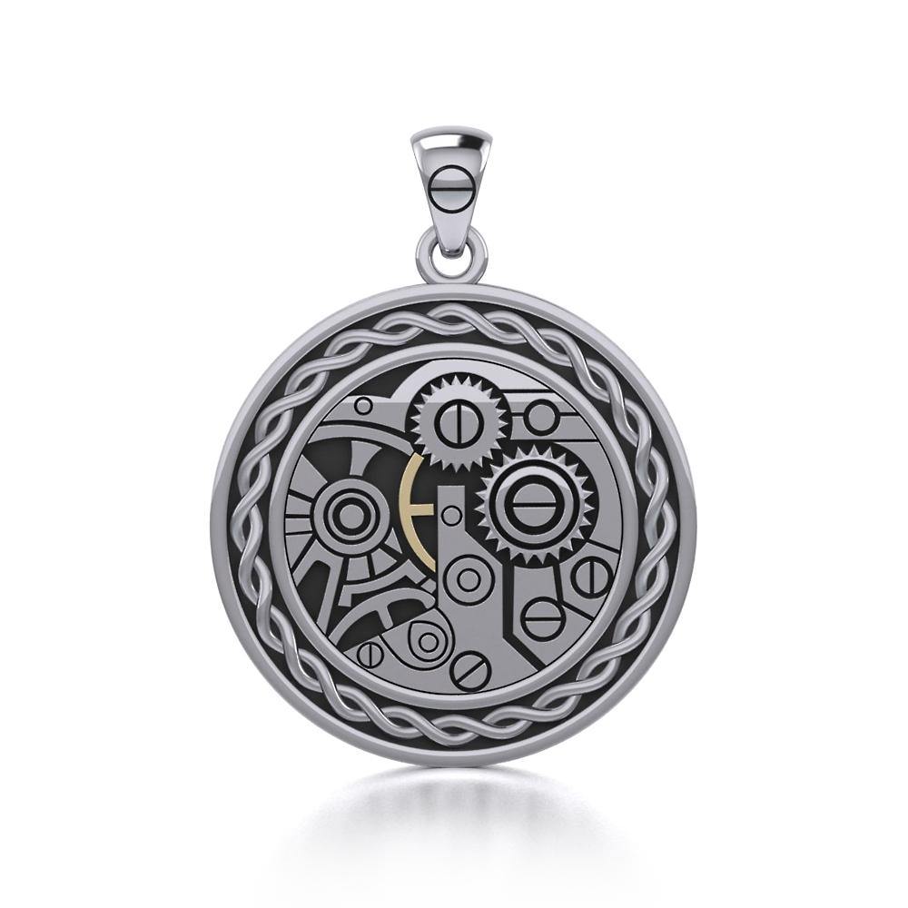 Endless Circle Knot in Steampunk ~ Sterling Silver Jewelry Pendant with 14k Gold accent MPD3902 - Jewelry