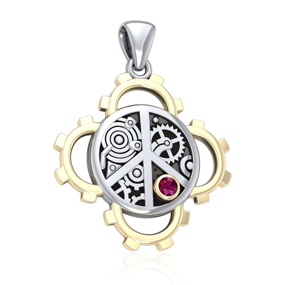 Peace Steampunk Sterling Silver and Gold Pendant MPD3927 - Jewelry
