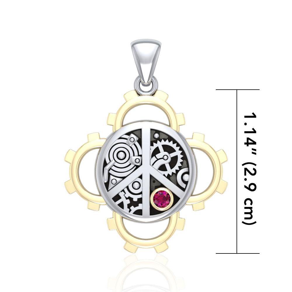 Peace Steampunk Sterling Silver and Gold Pendant MPD3927 - Jewelry