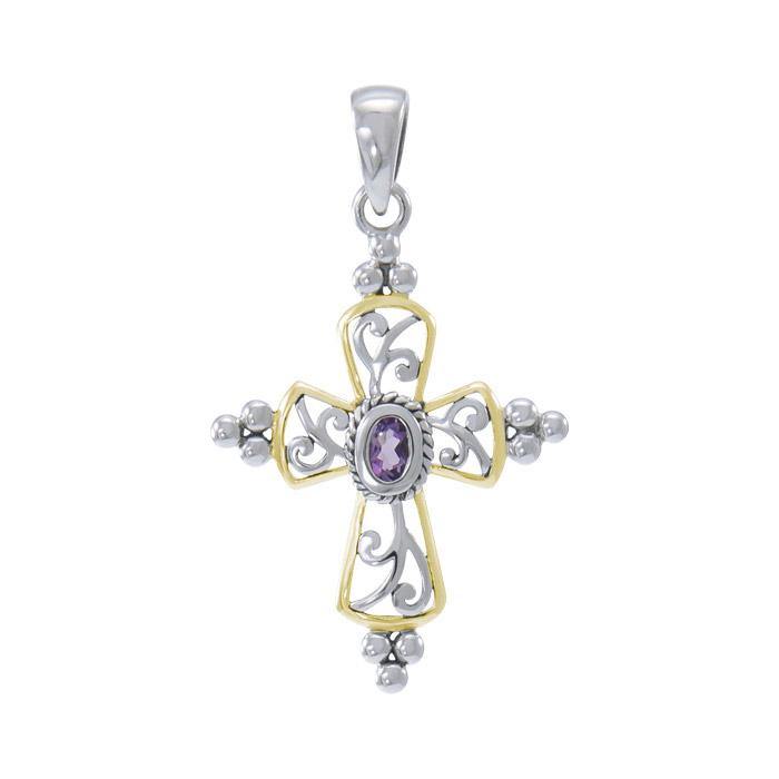 Victorian Cross Silver and 18K Gold Accent Pendant MPD3956 - Jewelry