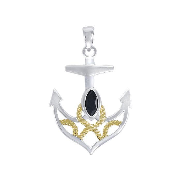 Hold on to your life's rope and anchor ~ Sterling Silver Jewelry Pendant with 14k Gold accent MPD4049 - Jewelry